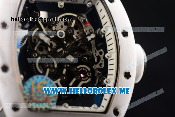 Richard Mille RM 055 Bubba Watson Asia Manual Winding Ceramic/Steel Case with Skeleton Dial and White Rubber Strap White Inner Bezel - 1:1 Original - Click Image to Close